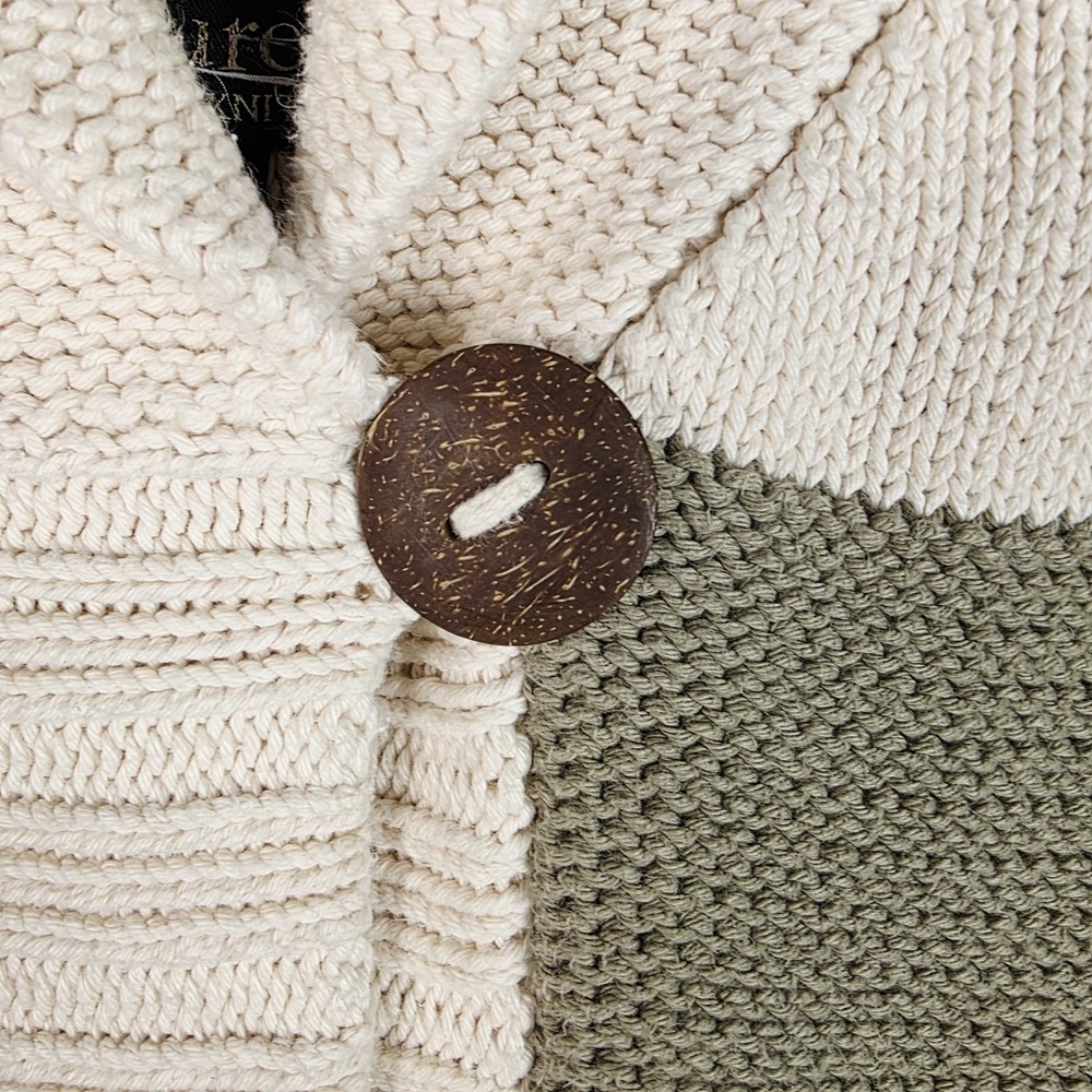 Hand-knit Cabin Coastal Patchwork Sweater Cowl Neck Button Front Chunky‎ Neutral - Picture 8 of 15